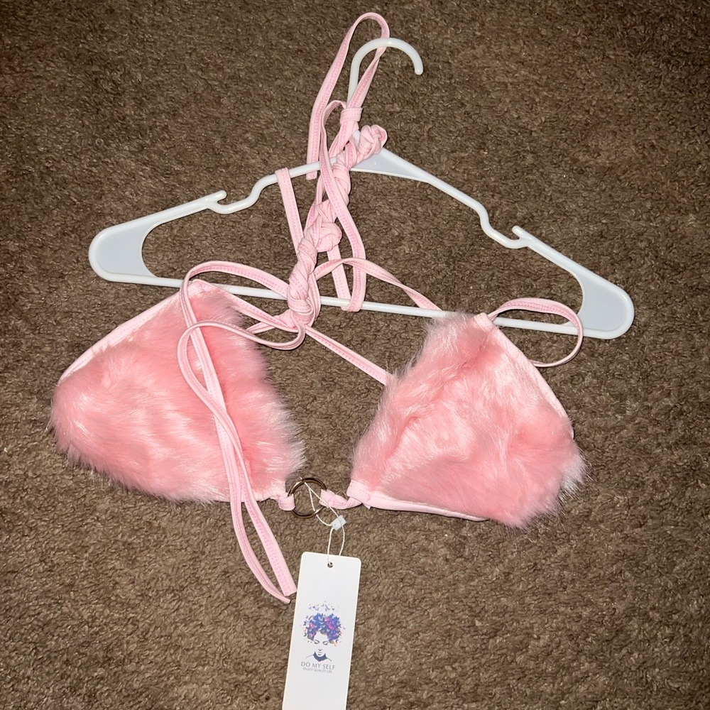 Pink Fuzzy Triangle Bralette